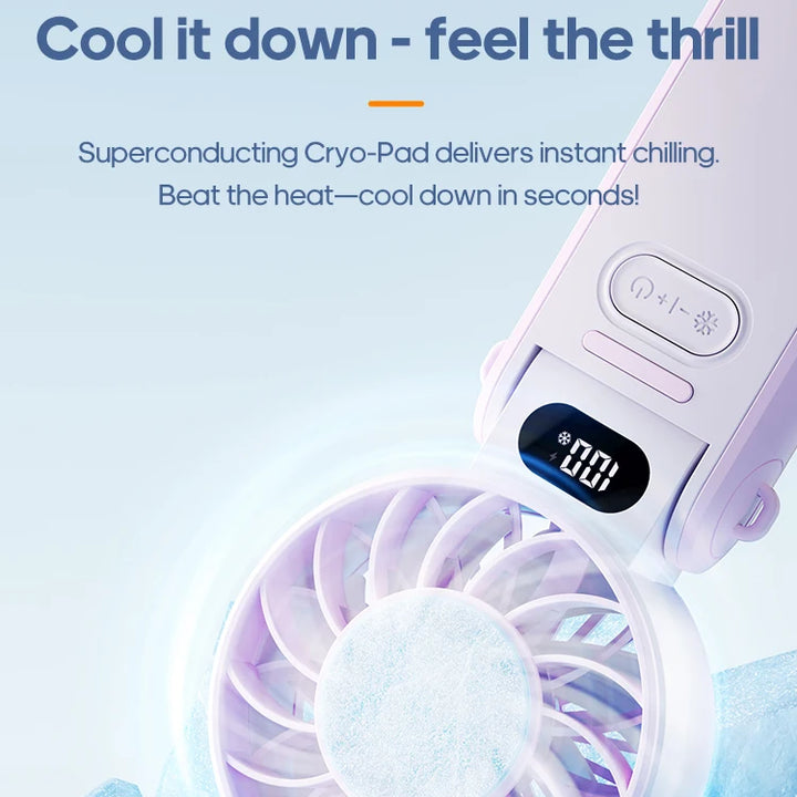 Multifunctional Handheld Cooling Fan 100 Wind Speeds Adjustable Foldable Outdoor Portable Fan 3600mAh LED Display with Lanyard