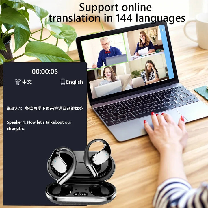 Bluetooth 5.4 AI Translation Earphones Real Time Support 144 Language Wireless Ear-hook Headsets HiFi Noise Reduction Headphones
