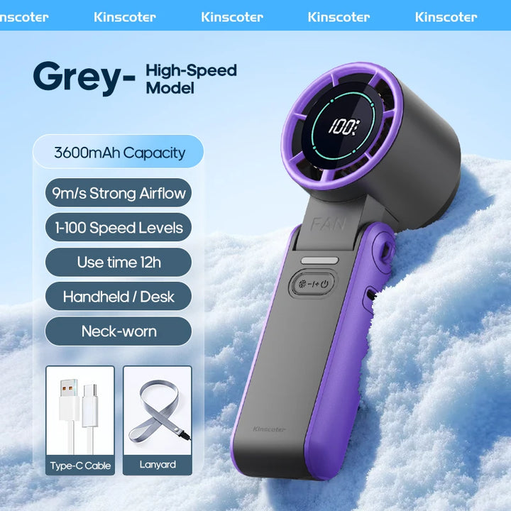 Multifunctional Handheld Cooling Fan 100 Wind Speeds Adjustable Foldable Outdoor Portable Fan 3600mAh LED Display with Lanyard