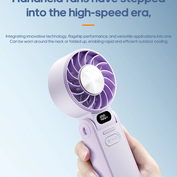 Multifunctional Handheld Cooling Fan 100 Wind Speeds Adjustable Foldable Outdoor Portable Fan 3600mAh LED Display with Lanyard