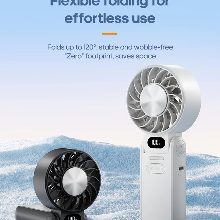 Multifunctional Handheld Cooling Fan 100 Wind Speeds Adjustable Foldable Outdoor Portable Fan 3600mAh LED Display with Lanyard