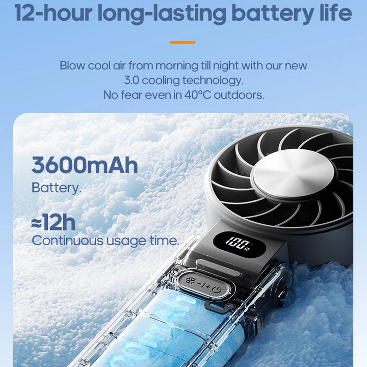 Multifunctional Handheld Cooling Fan 100 Wind Speeds Adjustable Foldable Outdoor Portable Fan 3600mAh LED Display with Lanyard