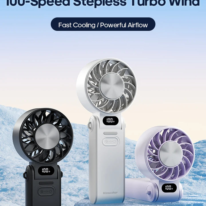 Multifunctional Handheld Cooling Fan 100 Wind Speeds Adjustable Foldable Outdoor Portable Fan 3600mAh LED Display with Lanyard