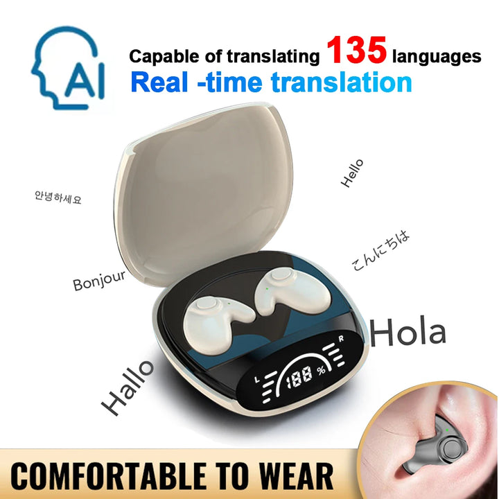 Bluetooth 5.4 AI Translation Earphones Real Time Support 144 Language Wireless Ear-hook Headsets HiFi Noise Reduction Headphones