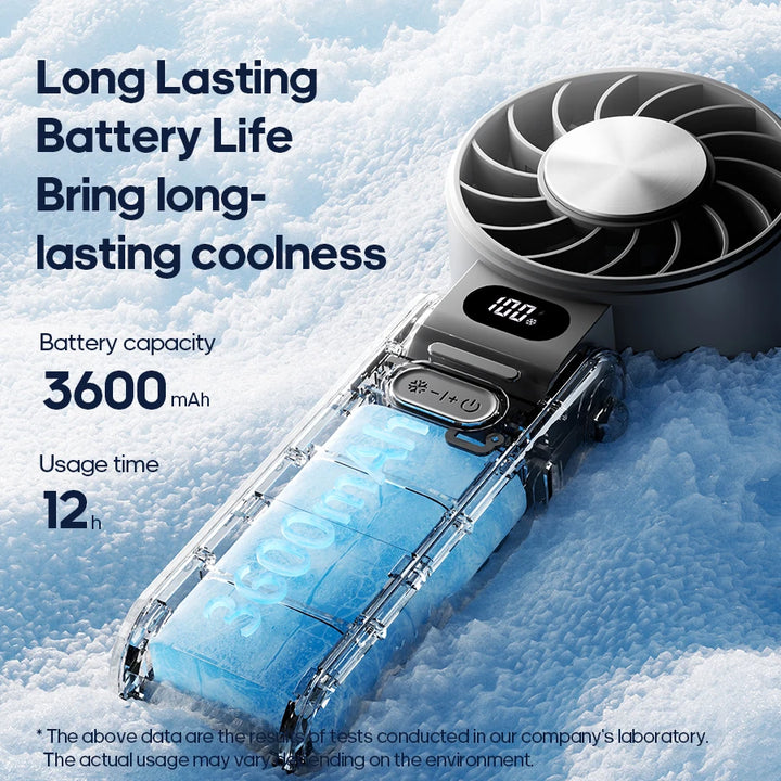 Multifunctional Handheld Cooling Fan 100 Wind Speeds Adjustable Foldable Outdoor Portable Fan 3600mAh LED Display with Lanyard