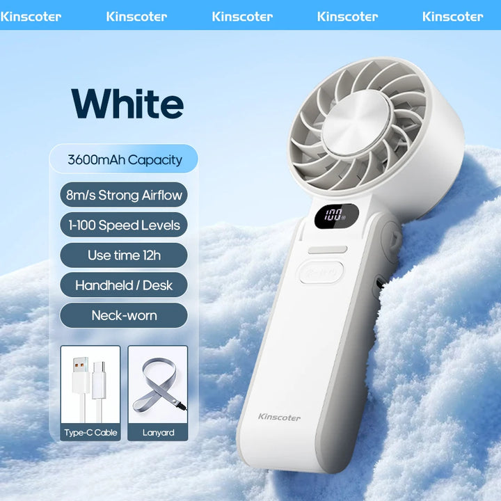 Multifunctional Handheld Cooling Fan 100 Wind Speeds Adjustable Foldable Outdoor Portable Fan 3600mAh LED Display with Lanyard