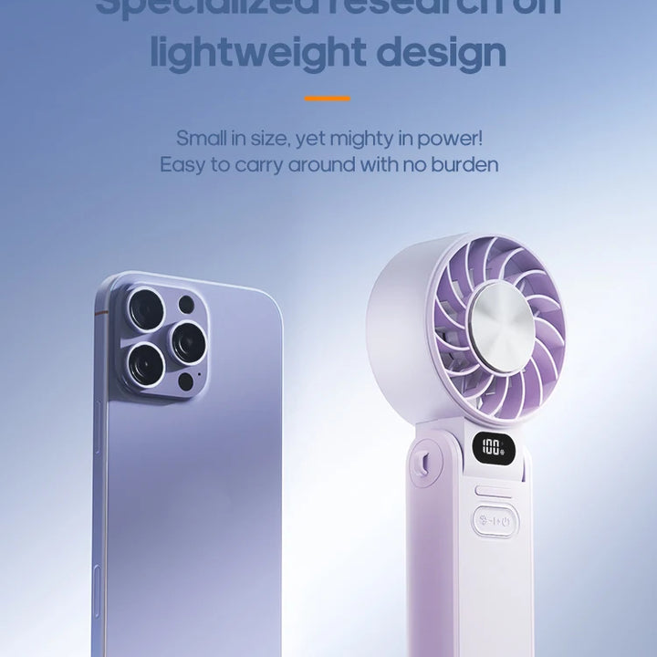 Multifunctional Handheld Cooling Fan 100 Wind Speeds Adjustable Foldable Outdoor Portable Fan 3600mAh LED Display with Lanyard