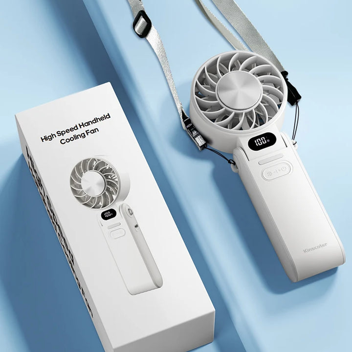 Multifunctional Handheld Cooling Fan 100 Wind Speeds Adjustable Foldable Outdoor Portable Fan 3600mAh LED Display with Lanyard
