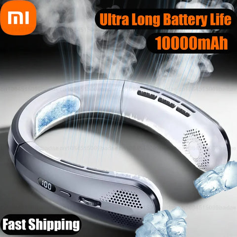 Xiaomi 10000mAh USB Hanging Neck Fan Portable Bladeless Mini Rechargeable Mute LED Digital Display Electric Air Cooler Handheld